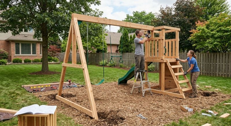 Wooden Swing Set Installation in Denver, CO