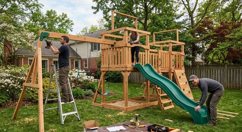 Wooden Playset Installation in Denver, CO