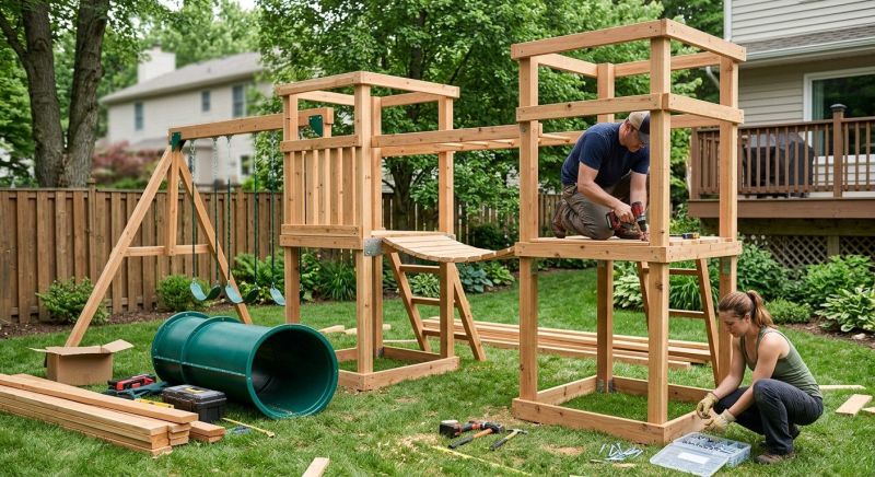 Wooden Playset Installation in Kansas City, KS