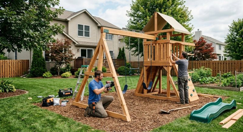 Wooden Swing Set Installation in Olathe, KS