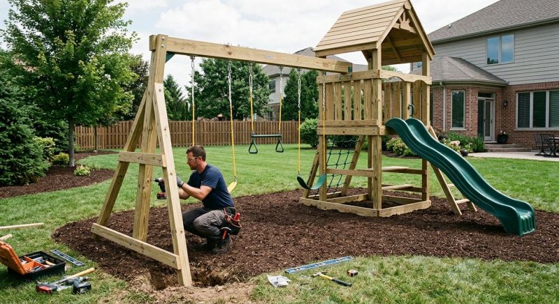 Wooden Swing Set Installation in Olathe, KS
